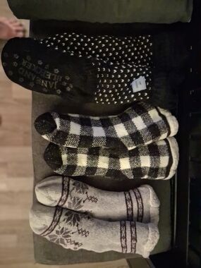 Cozy Black & White and Gray Slipper Socks Trio